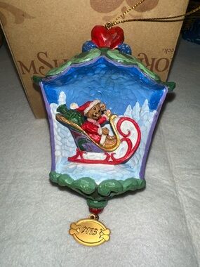 2013 Jim Shore Holiday Bear in Sleigh Hand-Painted Ornament - Multi